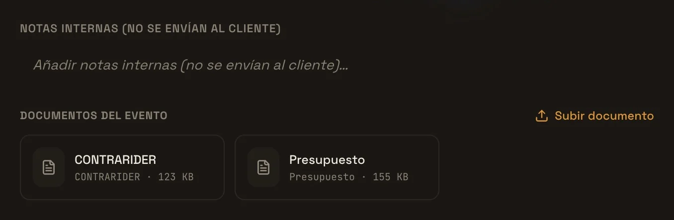 Contrarider generado disponible entre los documentos del evento de ejemplo